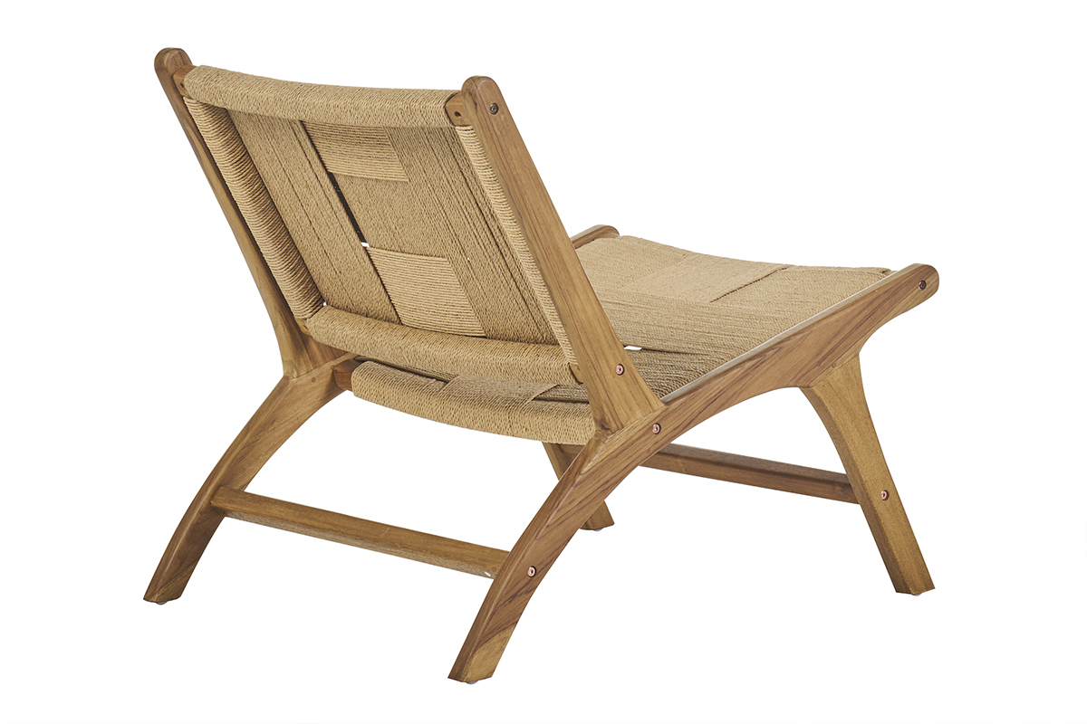 Fauteuil lounge en bois teck massif et corde tresse YARI