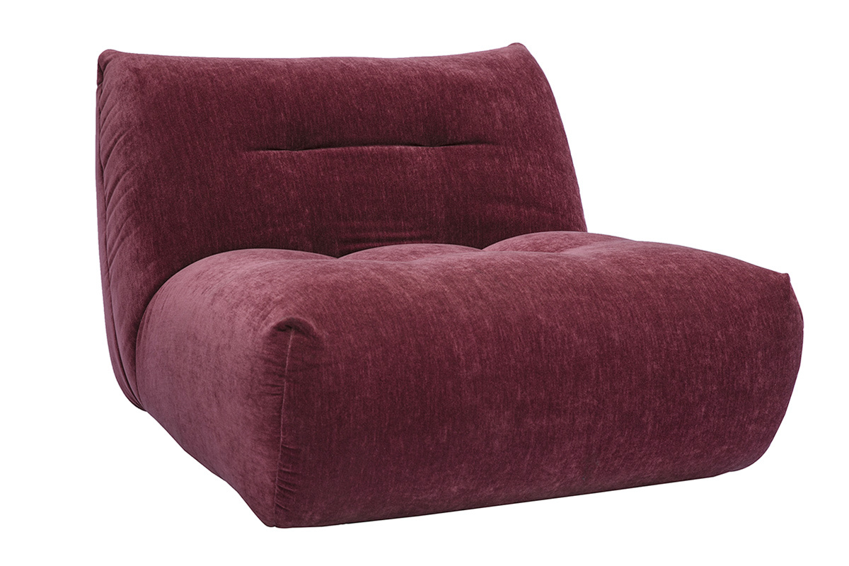 Fauteuil lounge en tissu effet velours prune BUMPY