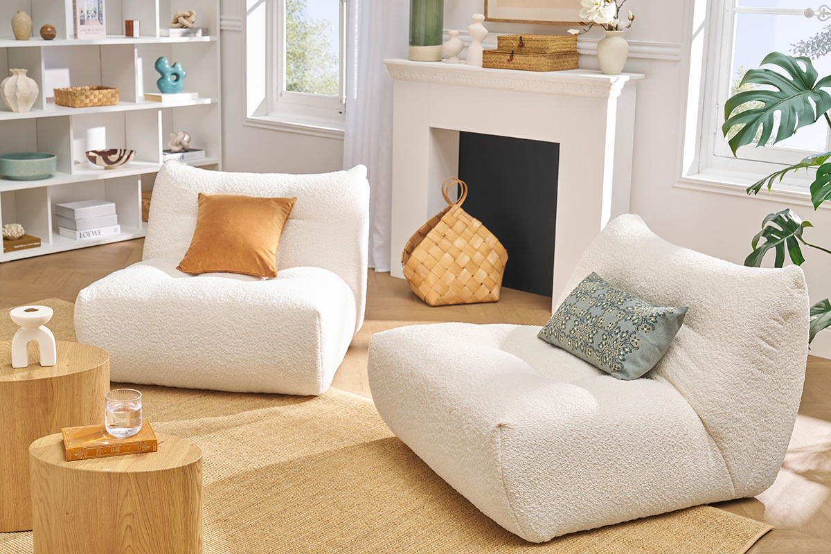 Fauteuil lounge en tissu effet velours textur taupe BUMPY