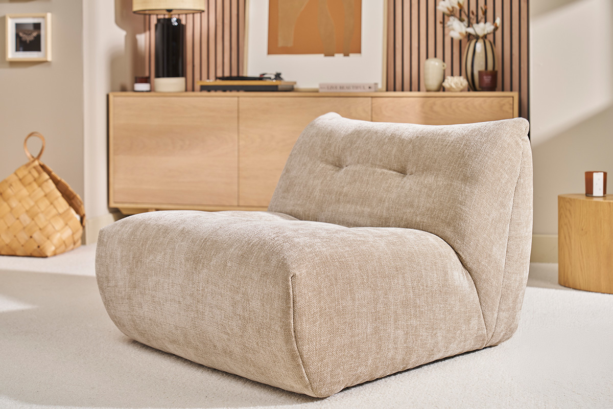 Fauteuil lounge en tissu effet velours textur taupe BUMPY