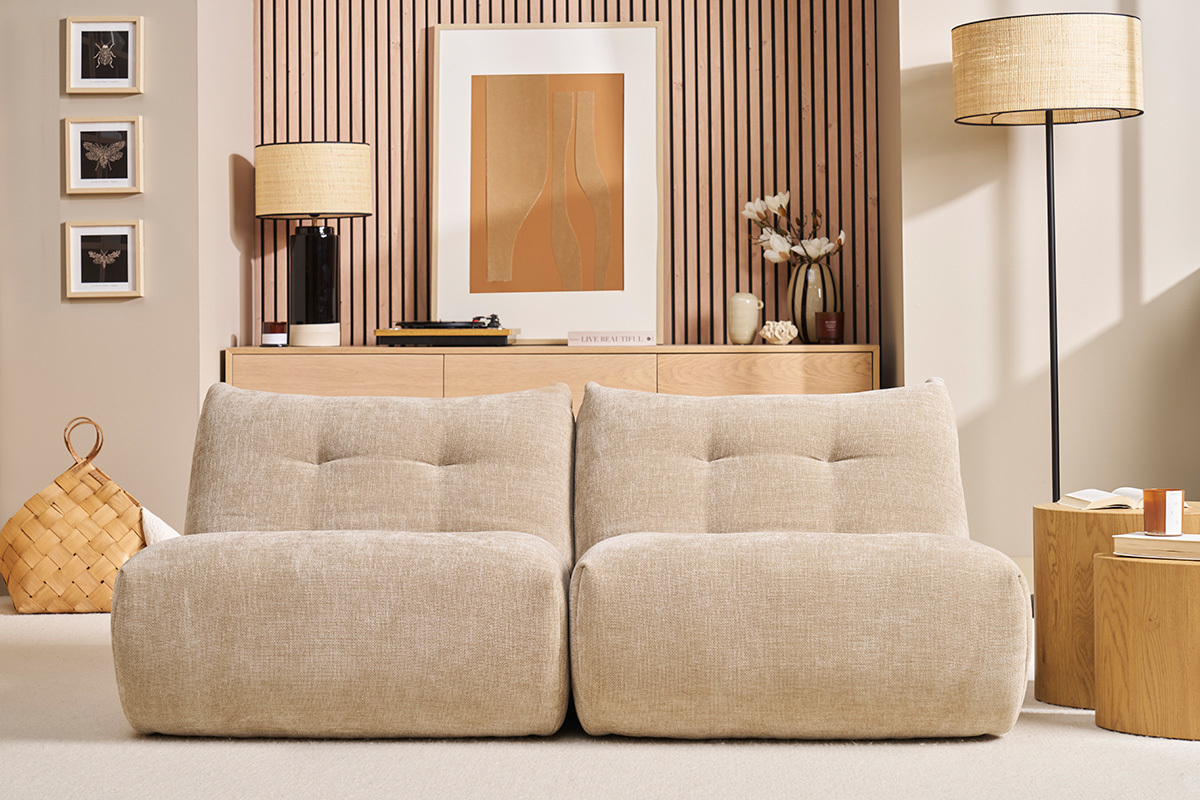 Fauteuil lounge en tissu effet velours textur taupe BUMPY