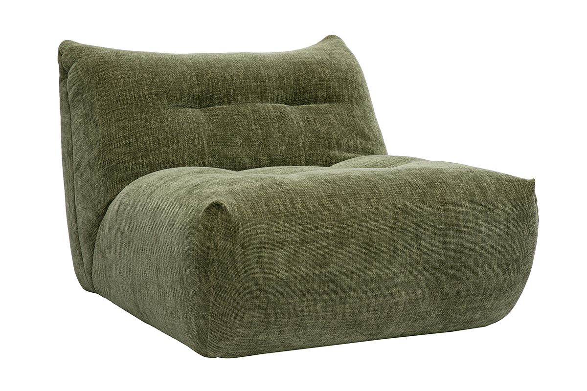 Fauteuil lounge en tissu effet velours textur� vert kaki BUMPY