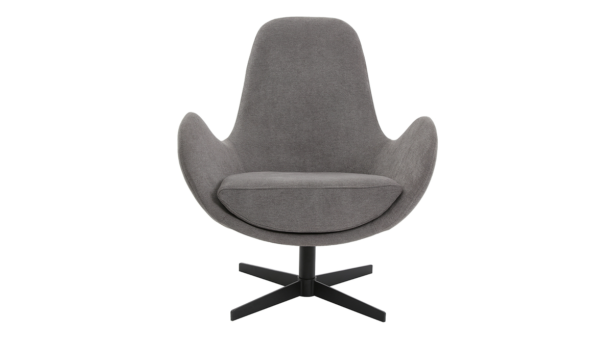 Fauteuil pivotant design en tissu effet velours gris et mtal noir ANDY