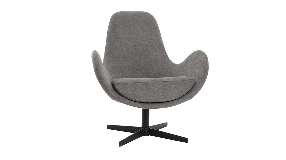 Fauteuil pivotant design en tissu effet velours gris et mtal noir ANDY