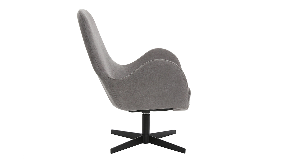 Fauteuil pivotant design en tissu effet velours gris et mtal noir ANDY