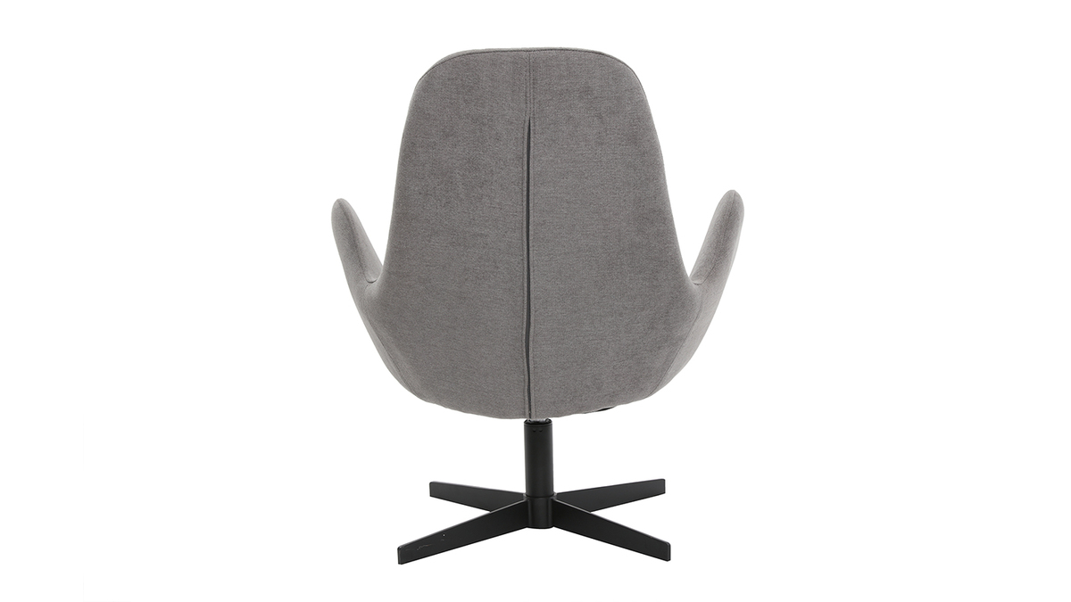 Fauteuil pivotant design en tissu effet velours gris et mtal noir ANDY