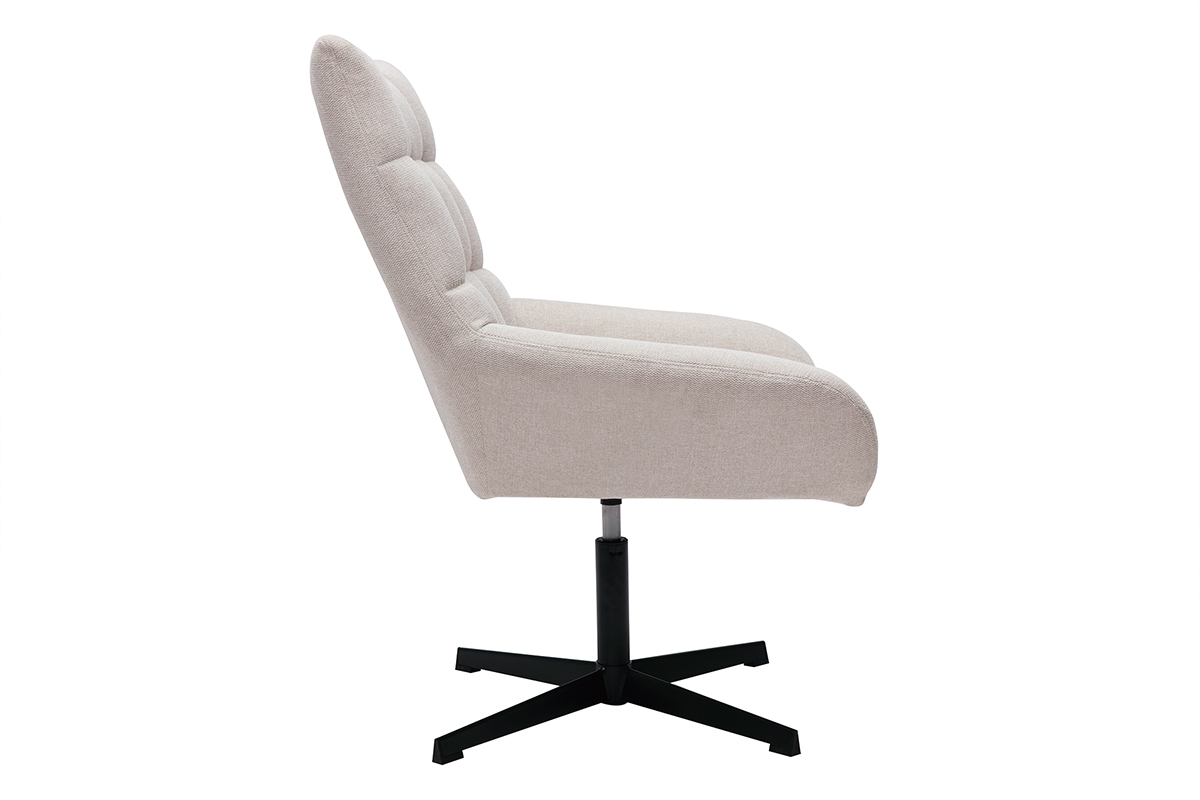 Fauteuil pivotant design en tissu effet velours texur beige et mtal noir KING