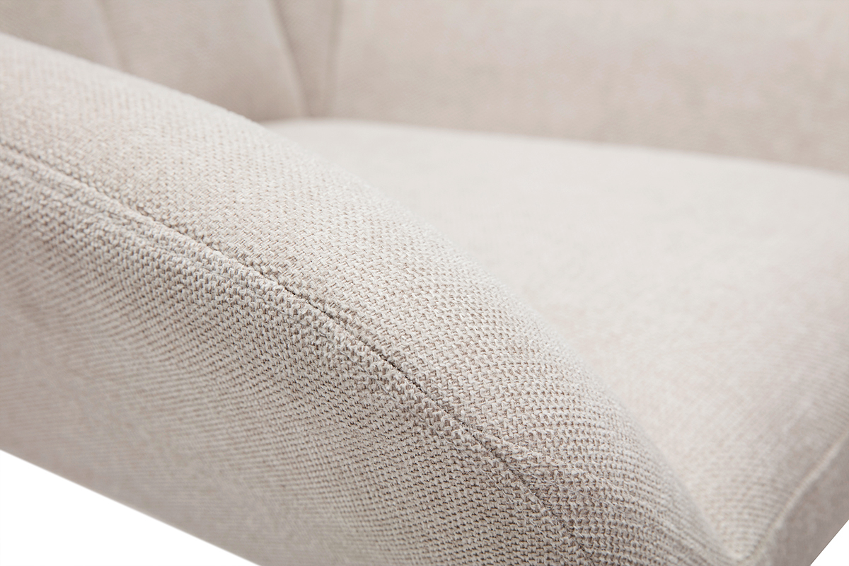 Fauteuil pivotant design en tissu effet velours texur beige et mtal noir KING