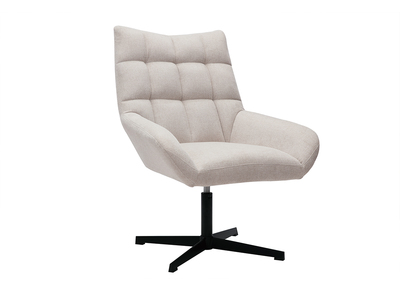 Fauteuil pivotant design en tissu effet velours texuré beige et métal noir KING