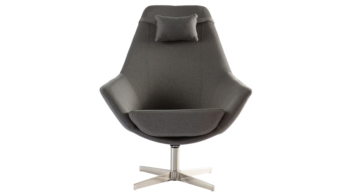 Fauteuil pivotant design en tissu gris fonc et acier chrom AMADEO