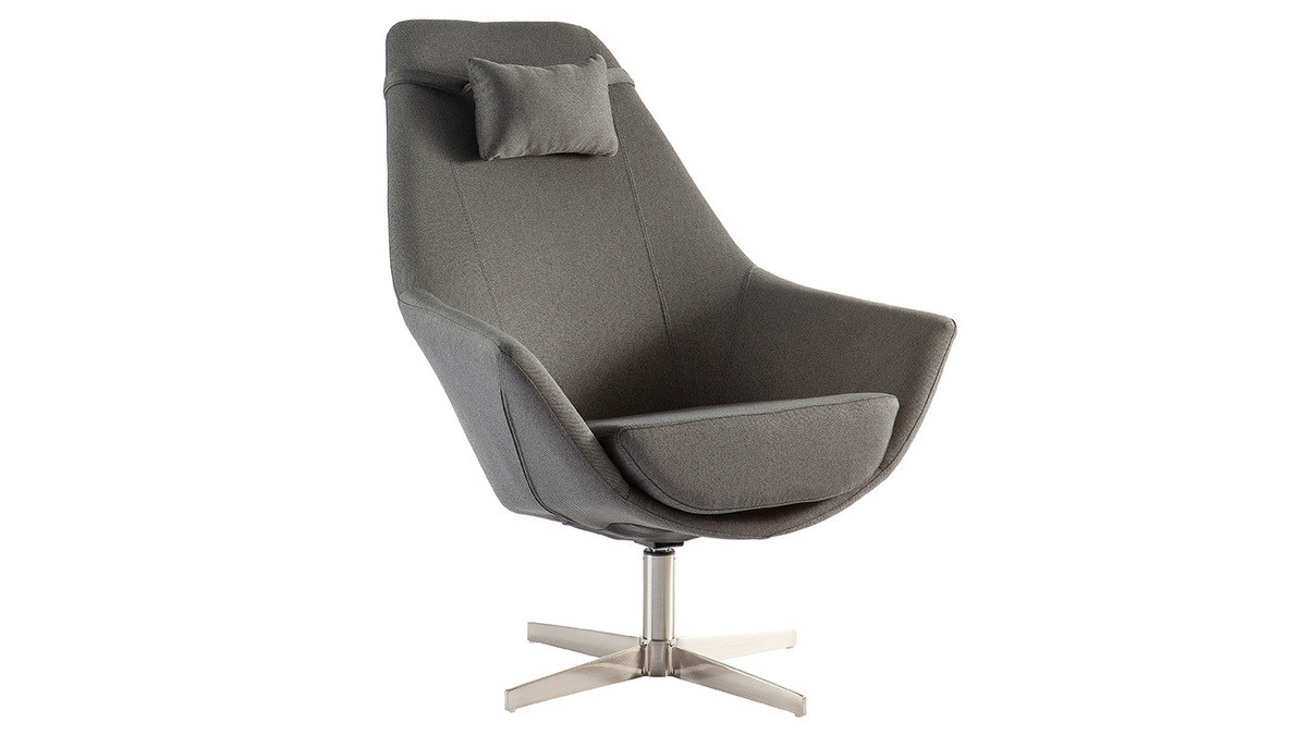 Fauteuil pivotant design en tissu gris fonc et acier chrom AMADEO