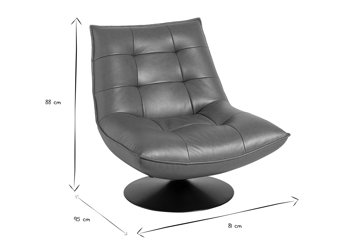 Fauteuil pivotant en cuir marron et m�tal noir HUXLEY