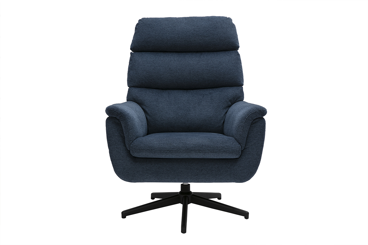 Fauteuil pivotant en tissu chenille bleu fonc et mtal noir JONAH