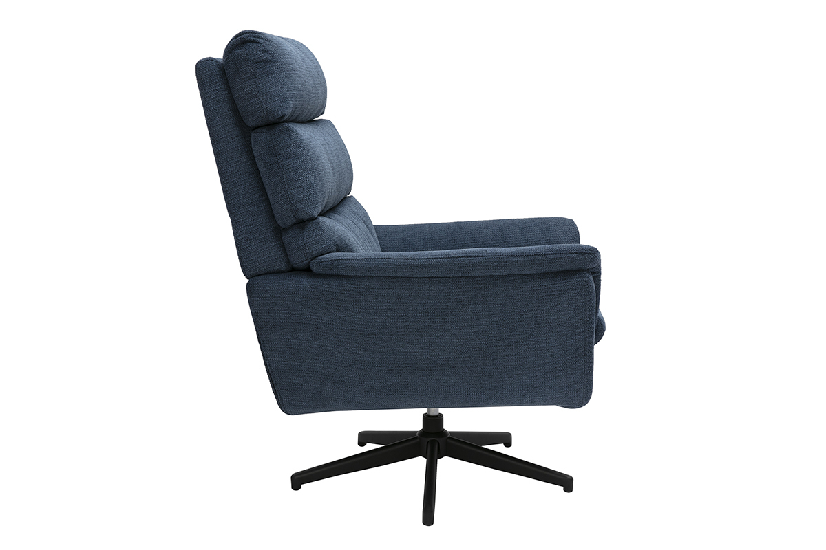 Fauteuil pivotant en tissu chenille bleu fonc et mtal noir JONAH