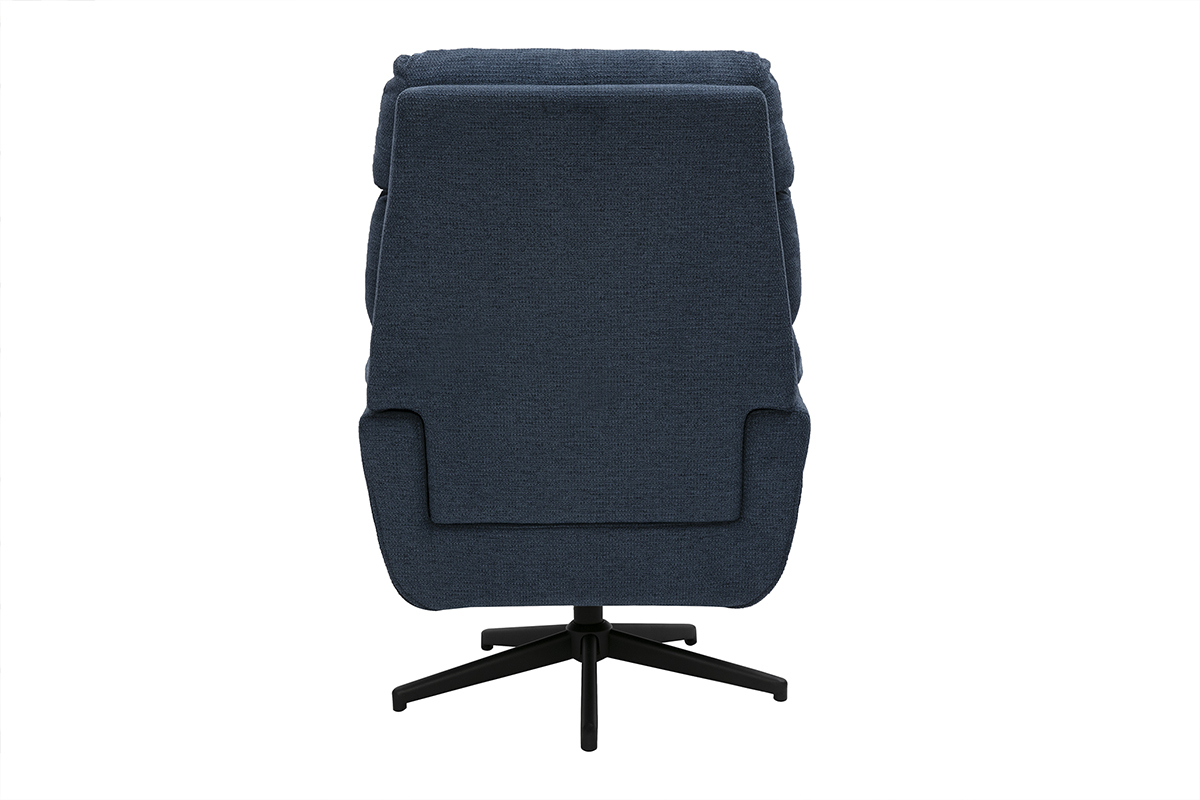 Fauteuil pivotant en tissu chenille bleu fonc et mtal noir JONAH