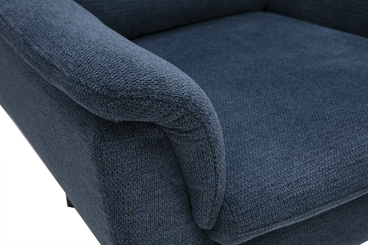 Fauteuil pivotant en tissu chenille bleu fonc et mtal noir JONAH