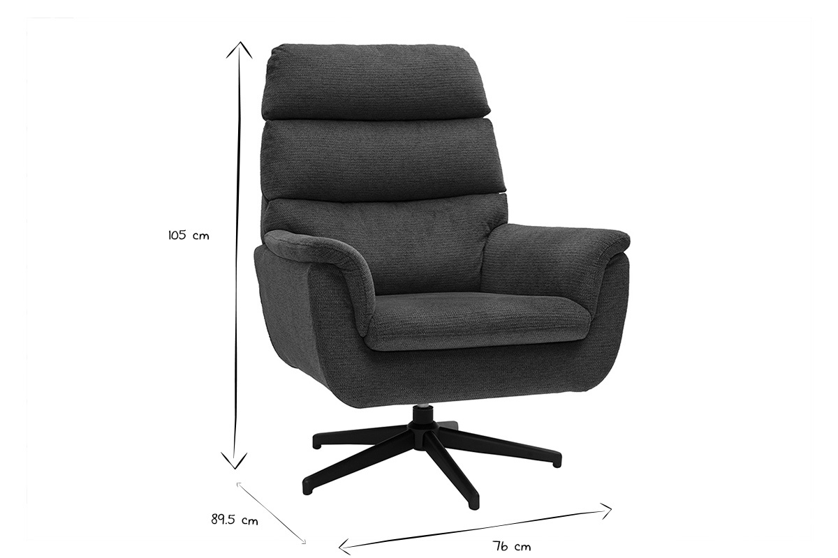 Fauteuil pivotant en tissu chenille bleu fonc et mtal noir JONAH