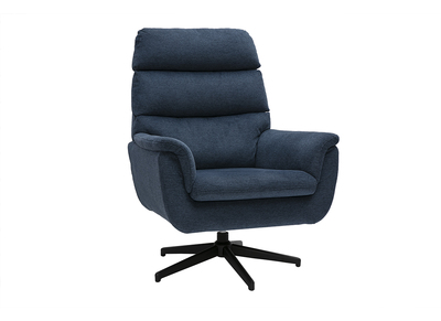 Fauteuil pivotant en tissu chenille bleu foncé et métal noir JONAH