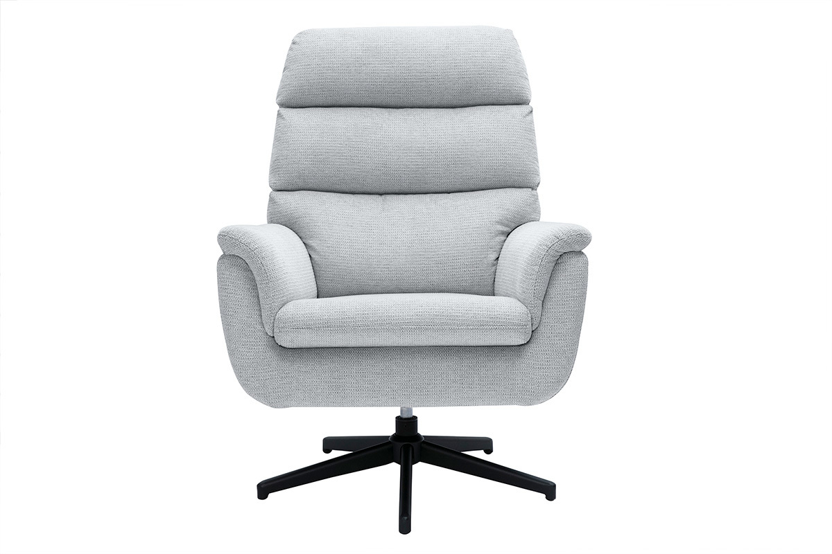 Fauteuil pivotant en tissu chenille gris et m�tal noir JONAH
