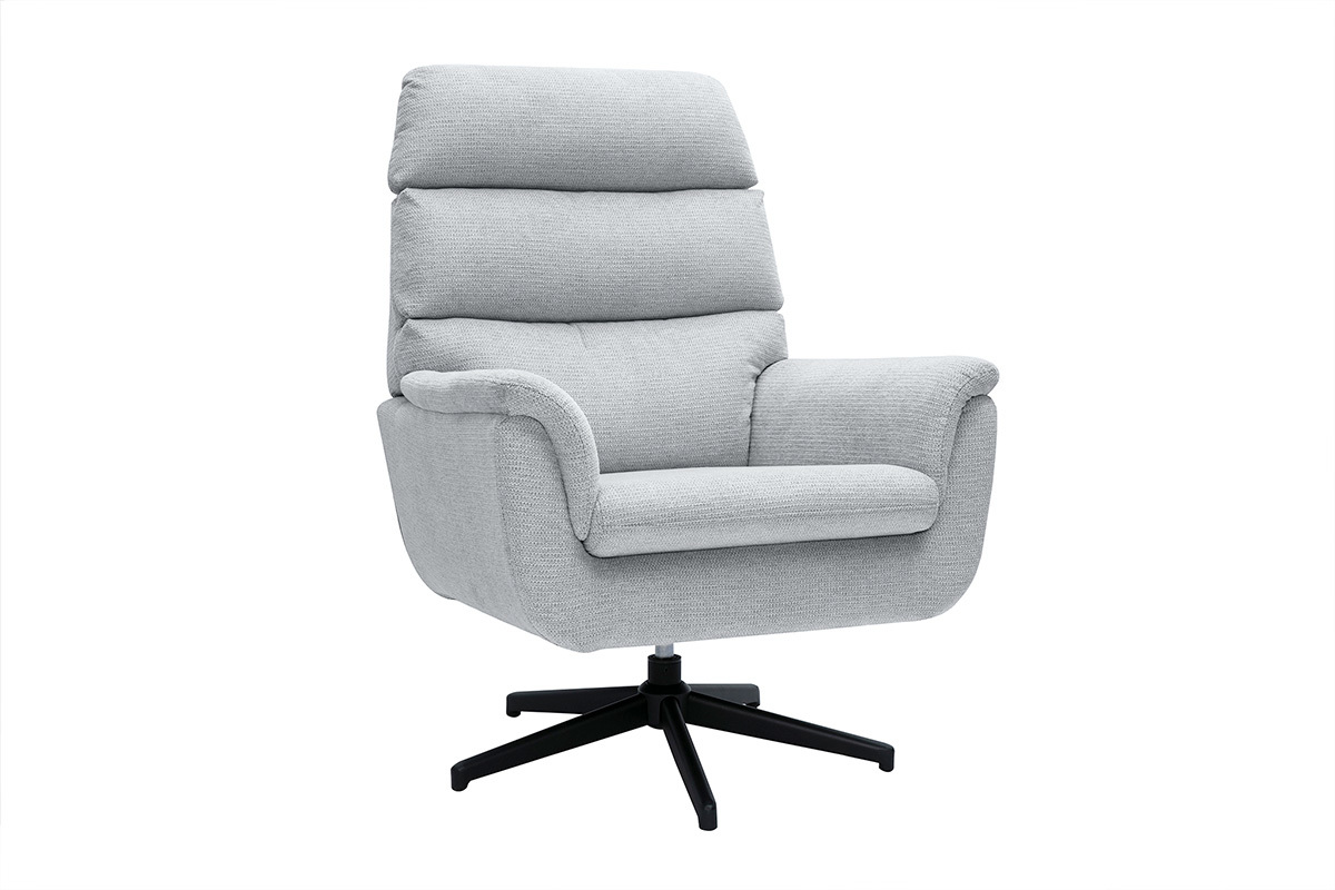 Fauteuil pivotant en tissu chenille gris et m�tal noir JONAH