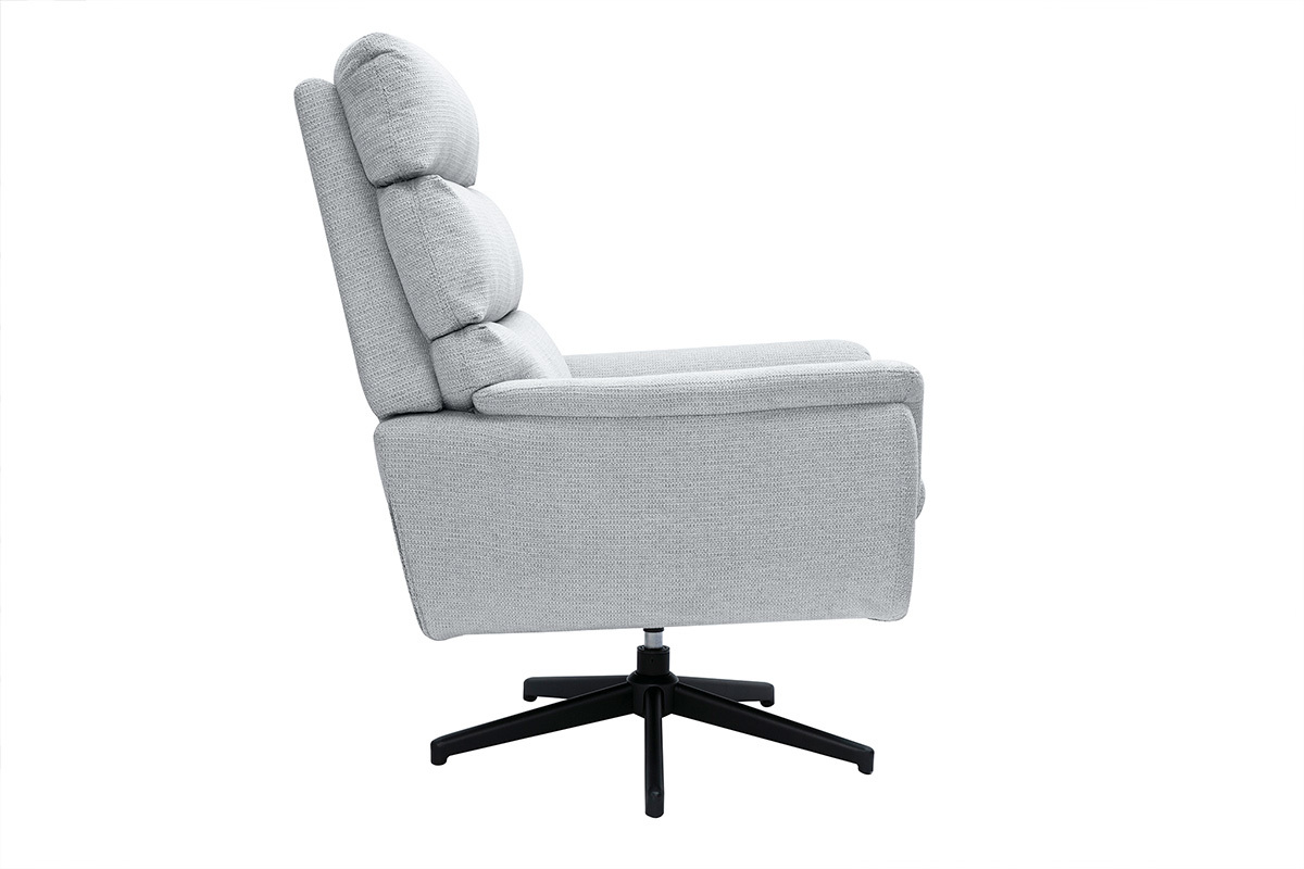 Fauteuil pivotant en tissu chenille gris et m�tal noir JONAH