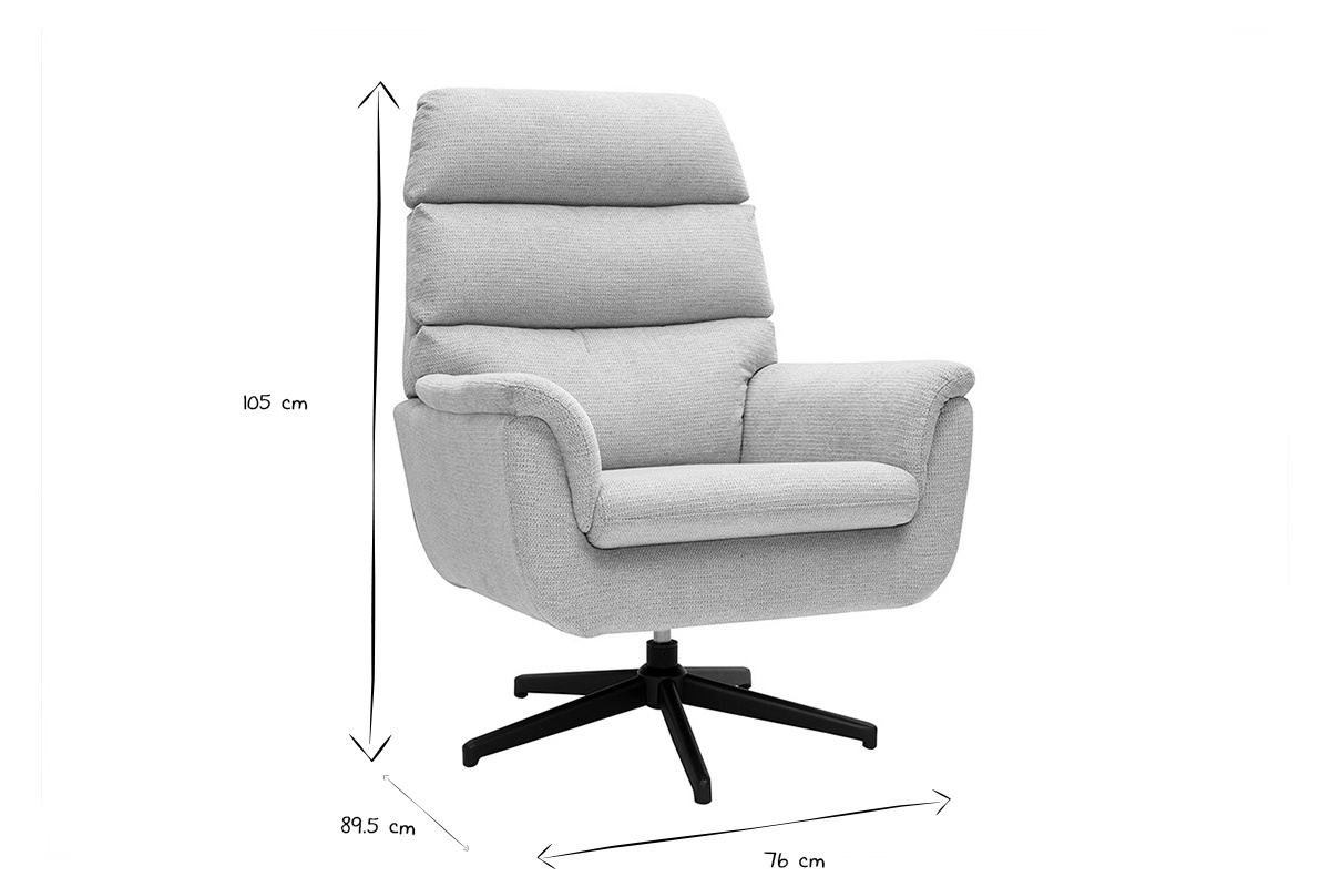 Fauteuil pivotant en tissu chenille gris et m�tal noir JONAH