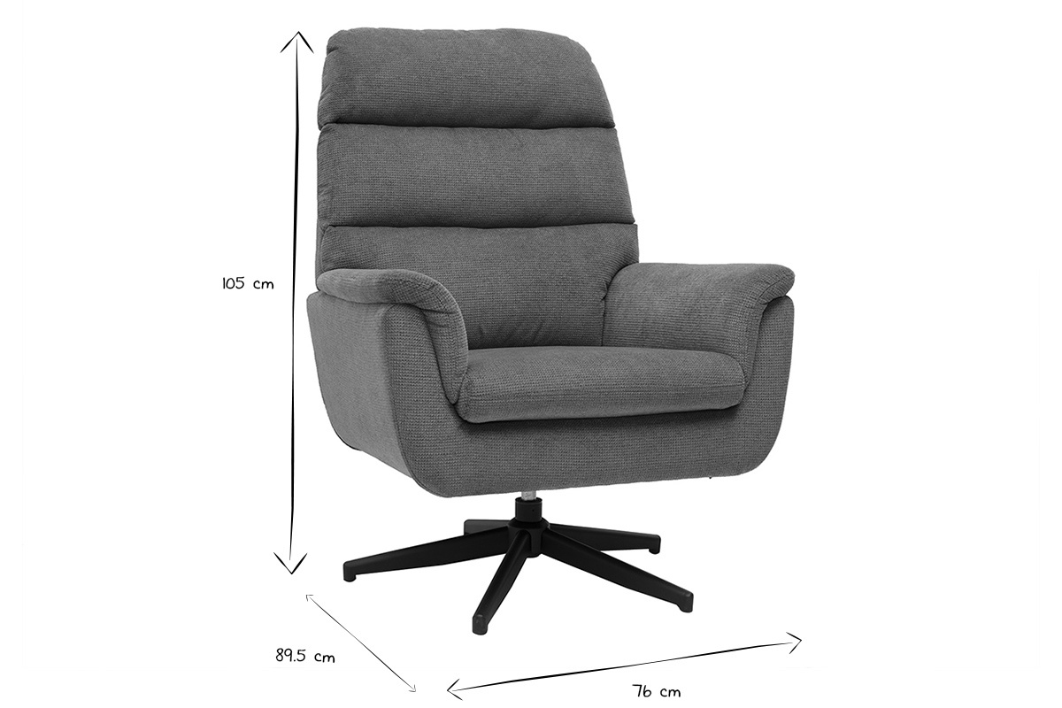 Fauteuil pivotant en tissu chenille terre br�l�e et m�tal noir JONAH