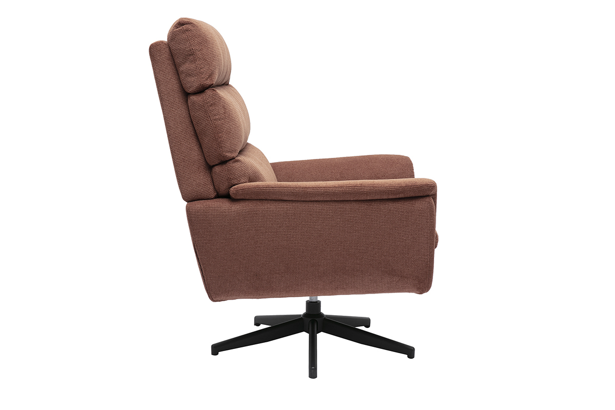 Fauteuil pivotant en tissu chenille terre br�l�e et m�tal noir JONAH