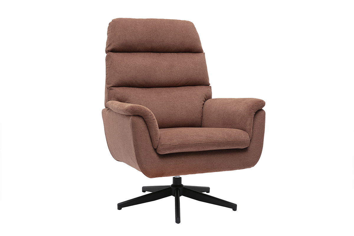 Fauteuil pivotant en tissu chenille terre br�l�e et m�tal noir JONAH