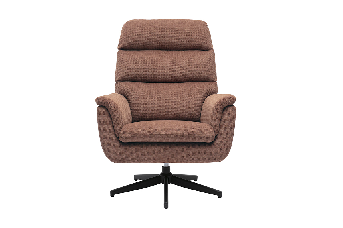 Fauteuil pivotant en tissu chenille terre br�l�e et m�tal noir JONAH
