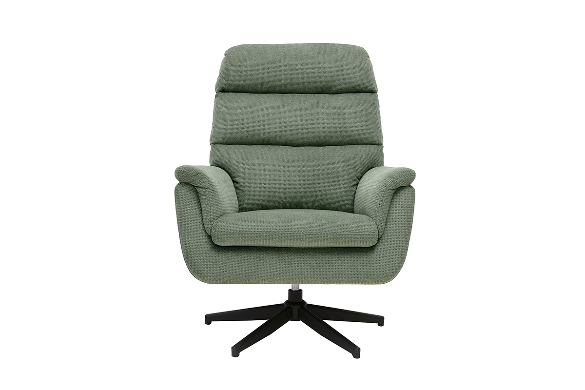 Fauteuil pivotant en tissu chenille vert kaki et m�tal noir JONAH