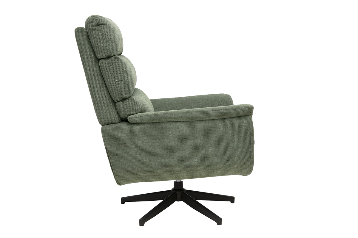 Fauteuil pivotant en tissu chenille vert kaki et m�tal noir JONAH