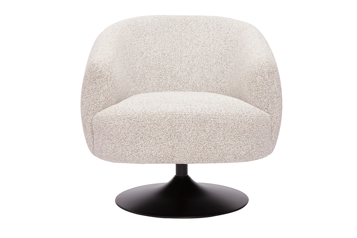 Fauteuil pivotant en tissu effet bouclette beige et mtal noir BOWIE