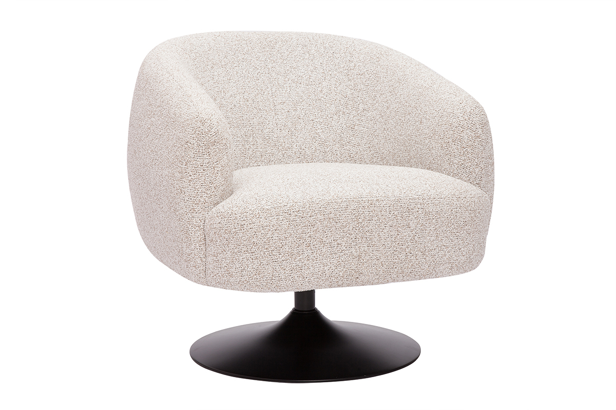 Fauteuil pivotant en tissu effet bouclette beige et mtal noir BOWIE