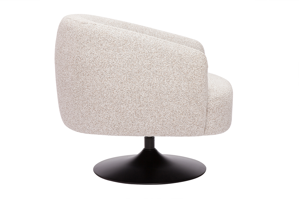 Fauteuil pivotant en tissu effet bouclette beige et mtal noir BOWIE