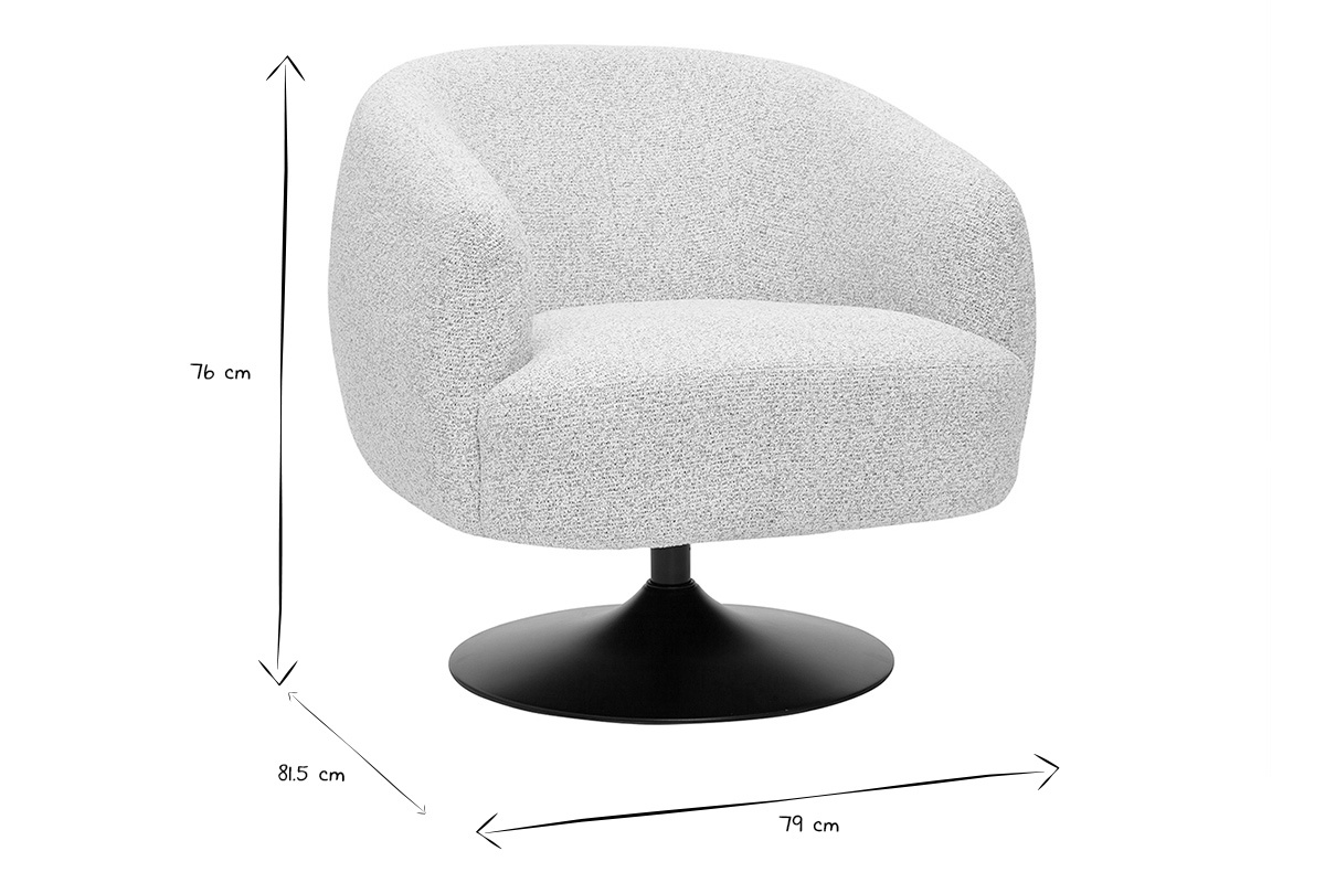 Fauteuil pivotant en tissu effet bouclette beige et mtal noir BOWIE