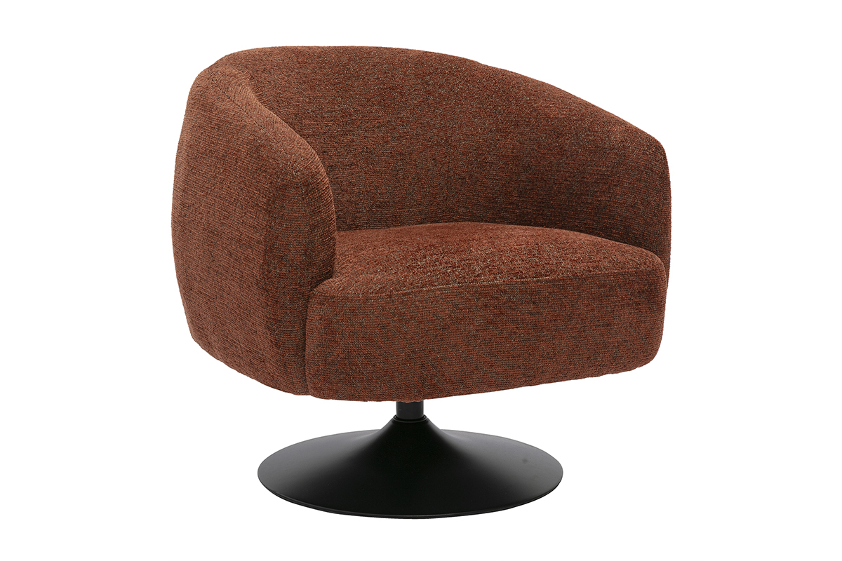 Fauteuil pivotant en tissu effet chenille bross� terre br�l�e et m�tal noir BOWIE