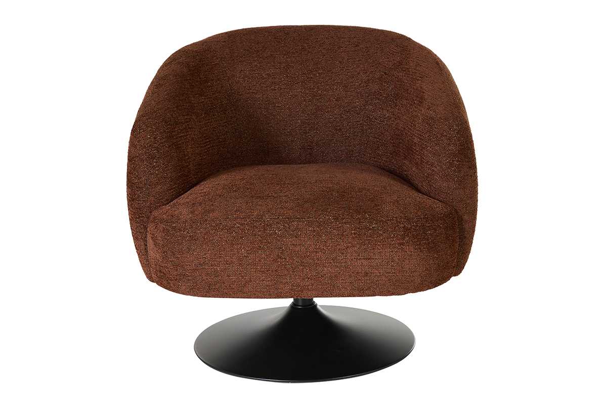 Fauteuil pivotant en tissu effet chenille bross� terre br�l�e et m�tal noir BOWIE