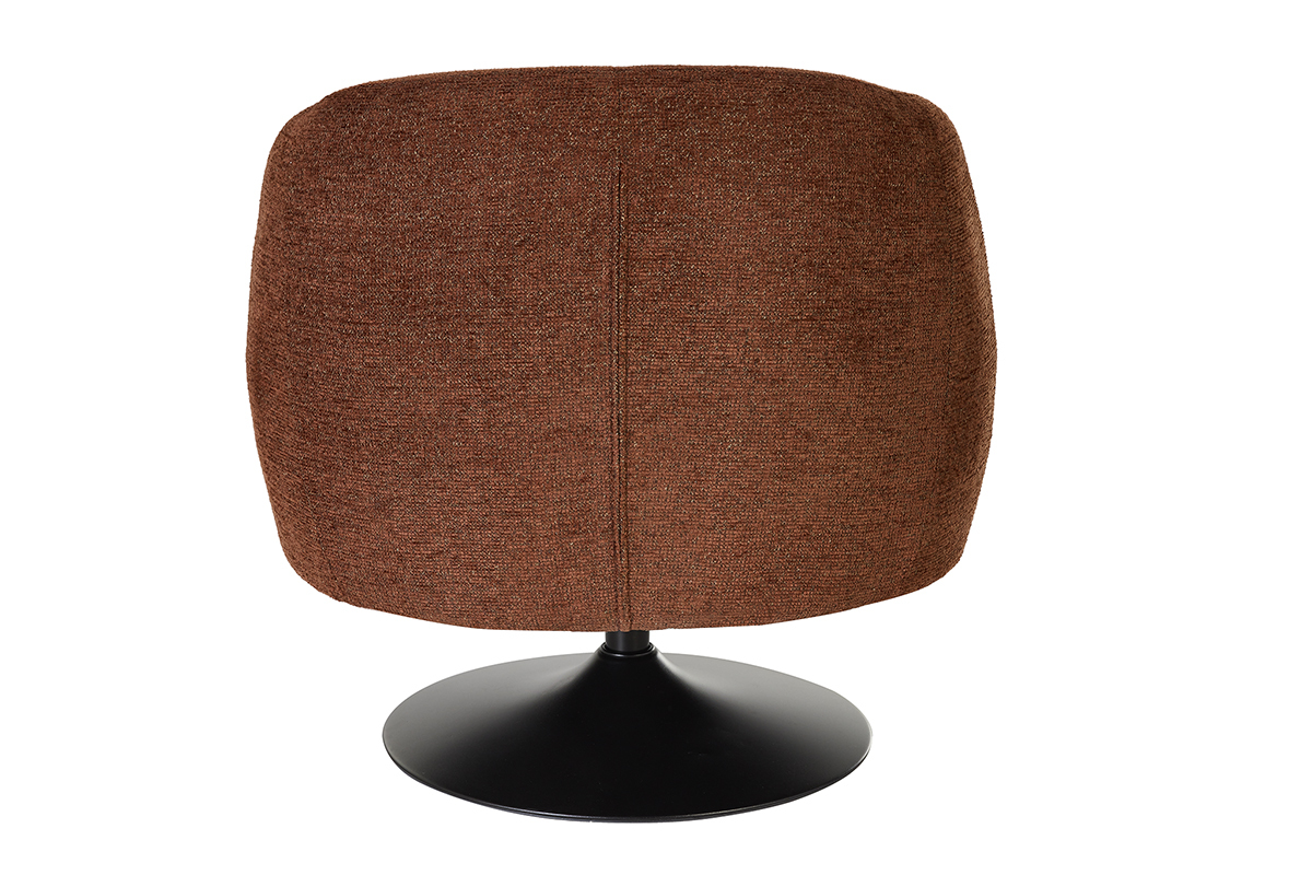 Fauteuil pivotant en tissu effet chenille bross� terre br�l�e et m�tal noir BOWIE