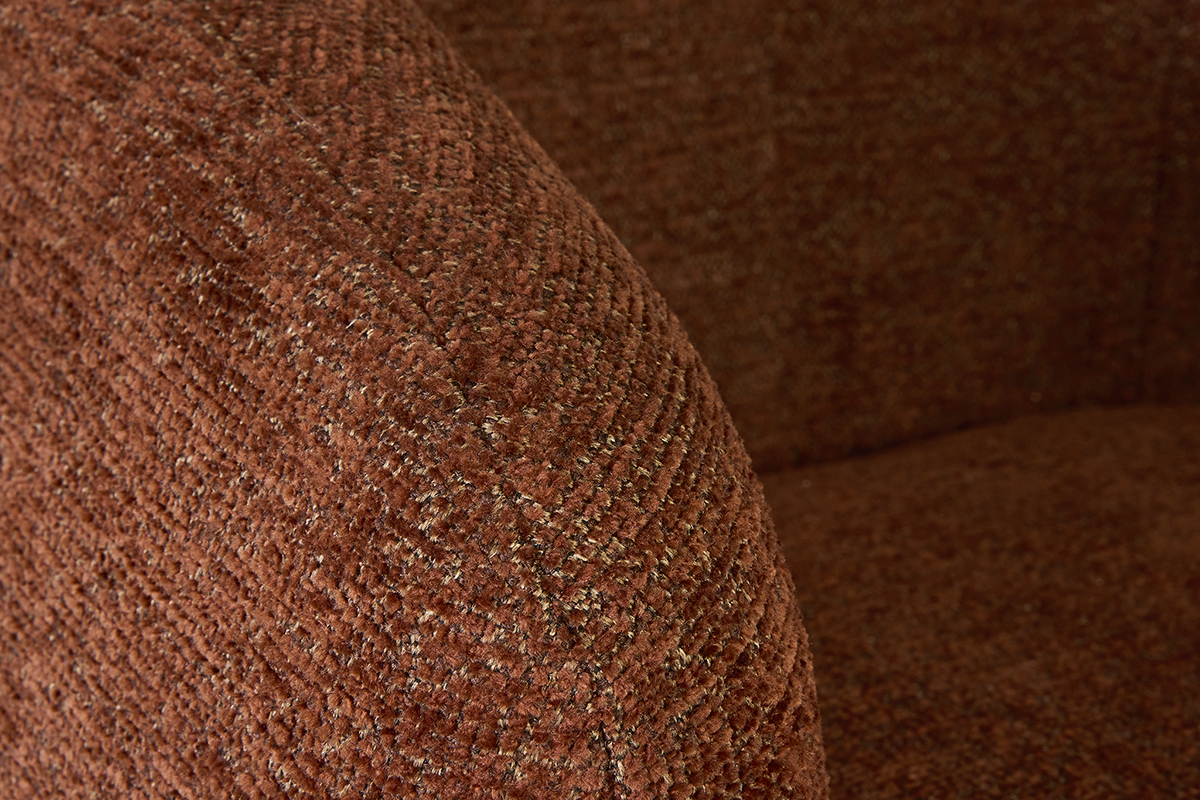 Fauteuil pivotant en tissu effet chenille bross� terre br�l�e et m�tal noir BOWIE