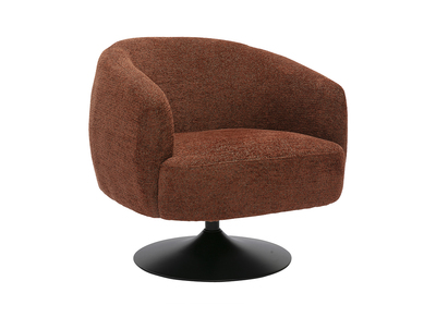 Fauteuil pivotant en tissu effet chenille bross&eacute; terre br&ucirc;l&eacute;e et m&eacute;tal noir BOWIE