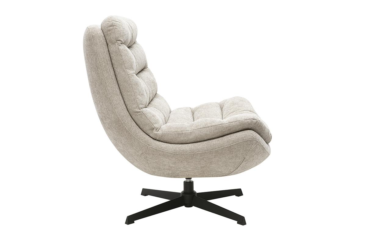 Fauteuil pivotant en tissu effet velours textur� beige et m�tal noir LOMI