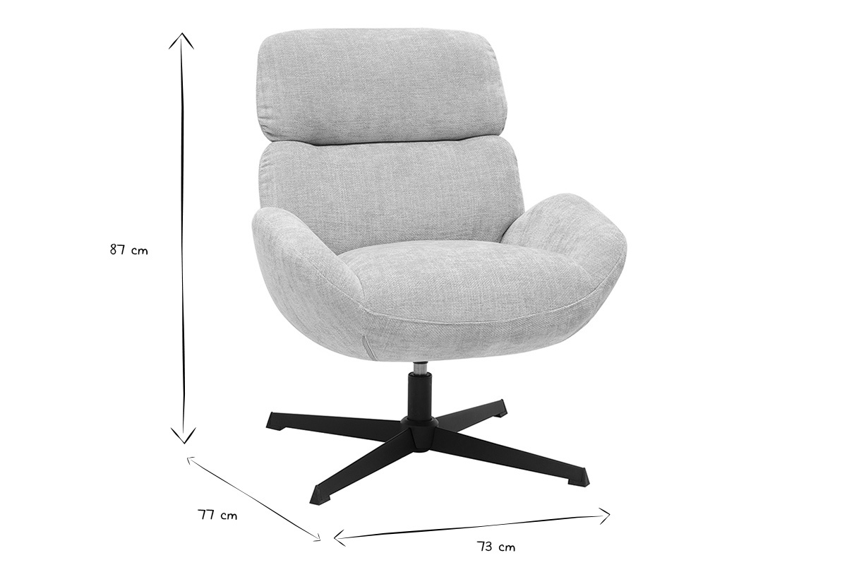 Fauteuil pivotant en tissu effet velours textur� taupe et m�tal noir KLEM