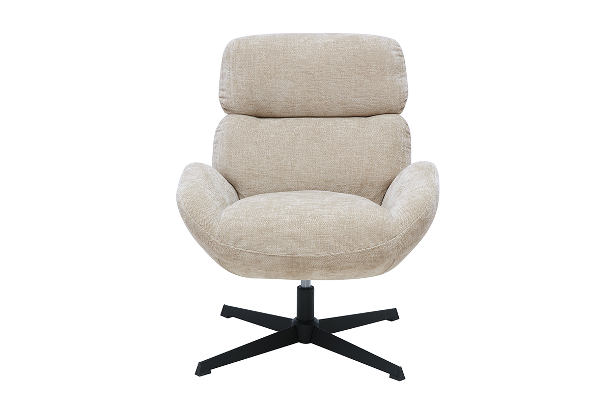 Fauteuil pivotant en tissu effet velours textur� taupe et m�tal noir KLEM