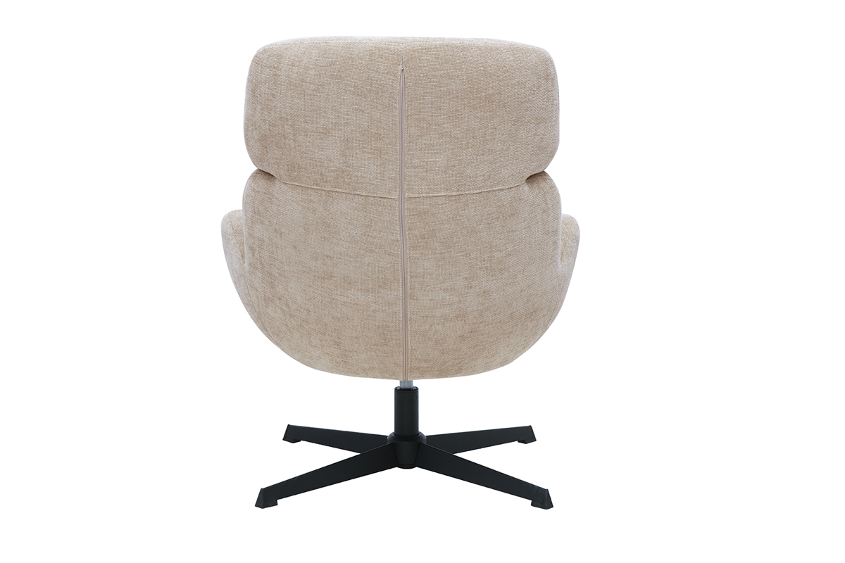 Fauteuil pivotant en tissu effet velours textur� taupe et m�tal noir KLEM