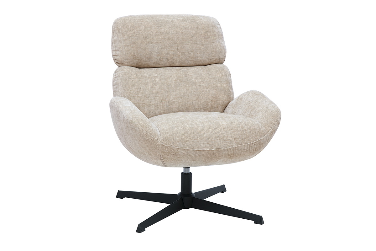 Fauteuil pivotant en tissu effet velours textur� taupe et m�tal noir KLEM