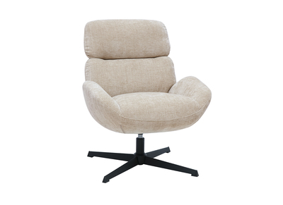 Fauteuil pivotant en tissu effet velours textur&eacute; taupe et m&eacute;tal noir KLEM