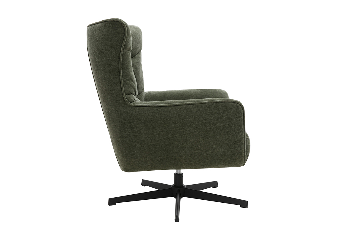 Fauteuil pivotant en tissu effet velours vert kaki et m�tal AVERY