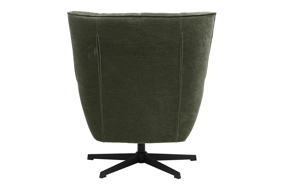 Fauteuil pivotant en tissu effet velours vert kaki et m�tal AVERY
