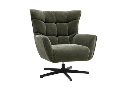 Fauteuil pivotant en tissu effet velours vert kaki et m&eacute;tal AVERY